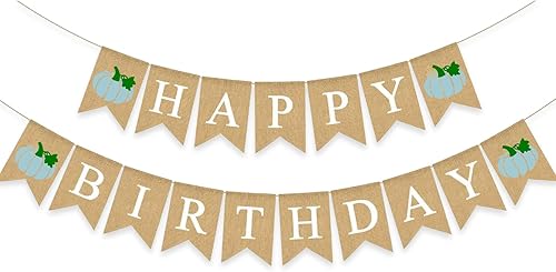 Cartel de arpillera de cumpleaños de calabaza, decoración de fiesta de Acción de Gracias, tema de otoño, suministros de cumpleaños, color azul