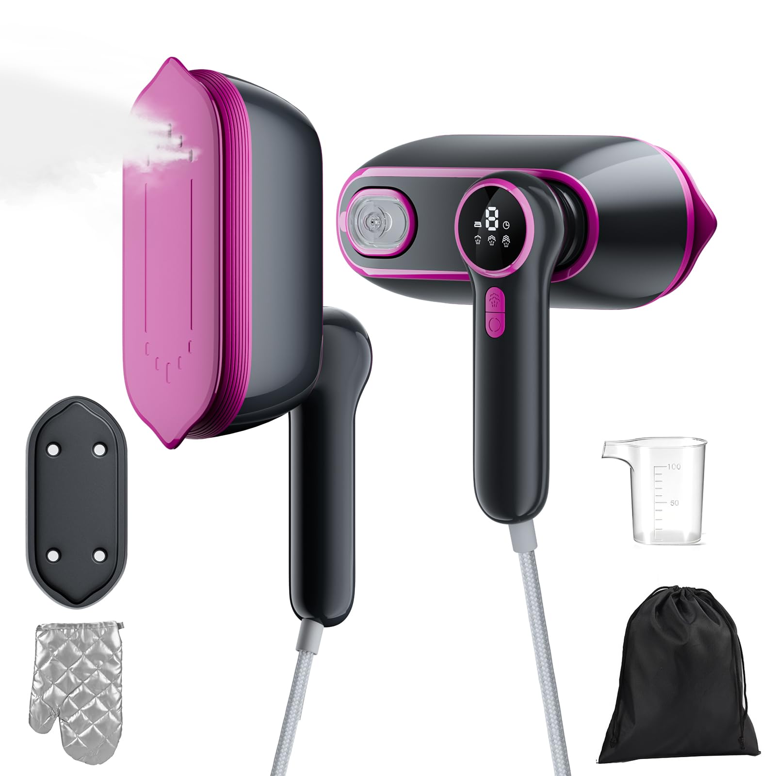 Vertical Steam Iron 2 in 1 – Handheld Steamer for Clothes and Iron Clothes, Travel Light Iron 1200 W (0.8 kg) – 3 Steam Modes, 165 ml Tank and LED Display – Ideal for Home Accessories