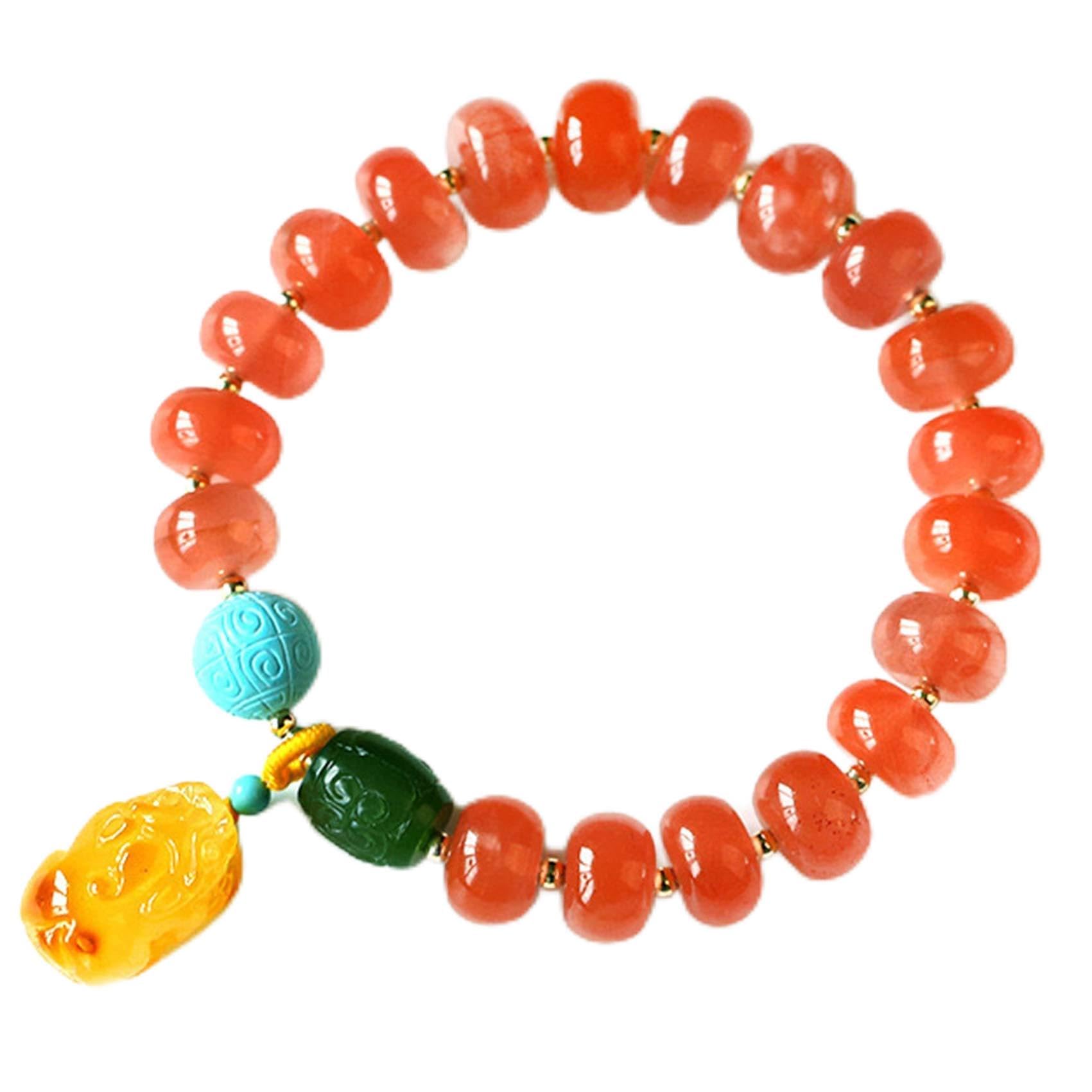 Amazon | 風水 南方紅瑪瑙ブレスレット そろばんビーズ 蜜蝋ペンダント