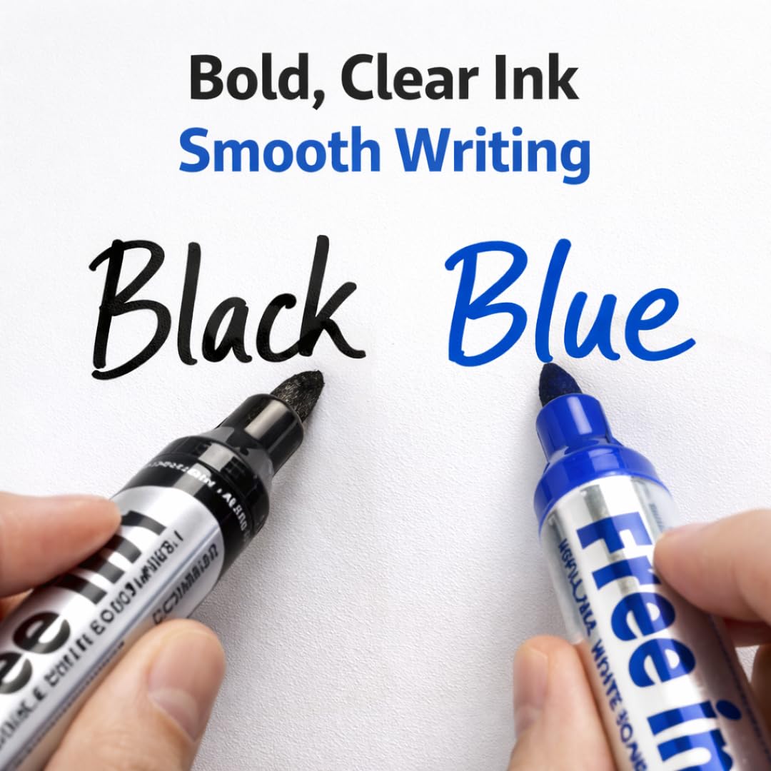 Alimos Whiteboard Marker Set, 20 Pens, 3mm Round Tips, Refillable, High Performance Ink, Writes on Glass & Whiteboards (Black and Blue) - Image 2
