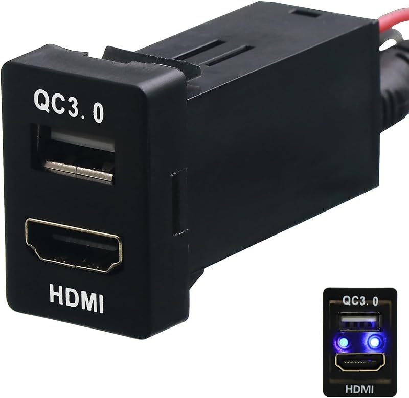 Cable de montaje en enchufe HDMI + Cargador de auto de carga rápida QC3.0 Uso del adaptador USB para Toyota