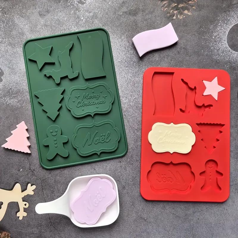 LEGACYCART 1PC 7 Slot 3D Tree Reindeer Ginger Breadman Star Christmas Silicone Molds for Chocolate Mousse Cupcakes Dessert Cheesecake Truffle Caramels Jelly Brownie Soap Icecream Popsicle (Pack of 2)