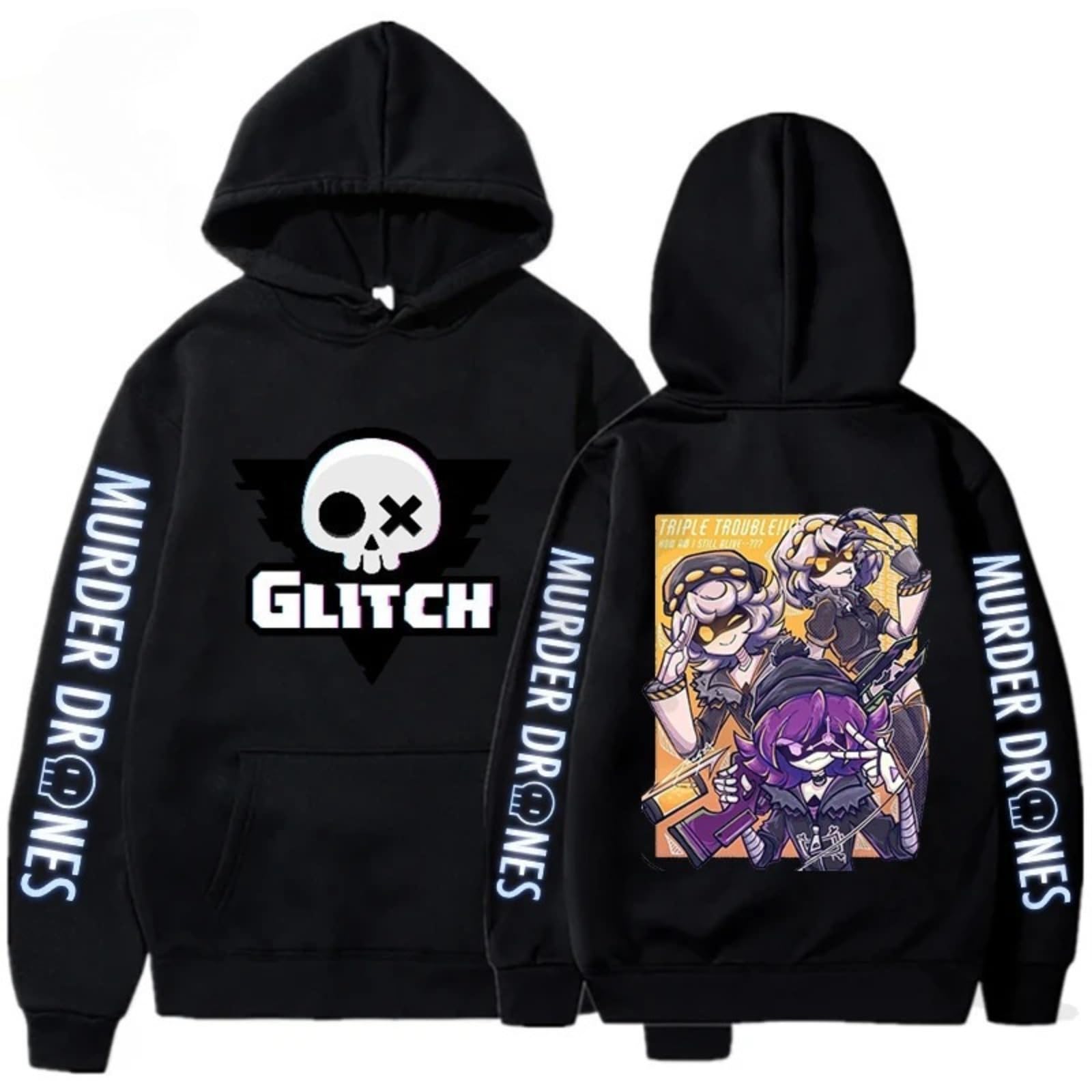 BTAISYDE Murder-Drones Hoodie, Harajuku Style Pullover, Vintage Unisex Sweatshirt, Side Seam Pockets (Black 3,S)