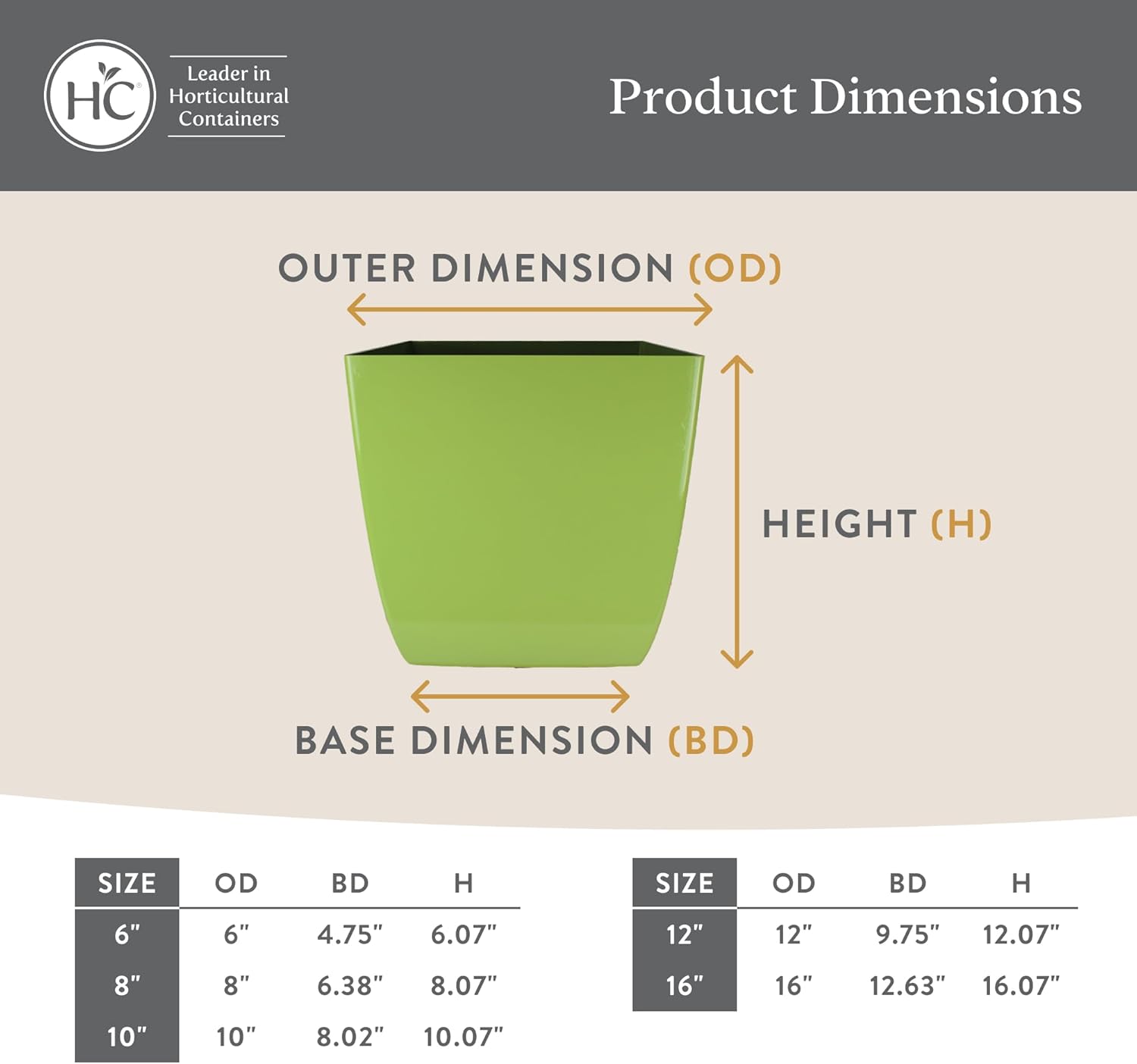 The HC Companies Aria Square Plant Pot w/Drainage - Planters for Outdoor Plants & Indoor Plants - Lightweight & UV-Resistant Plastic Pots for Plants (16" Glossy Black, Pack of 1)