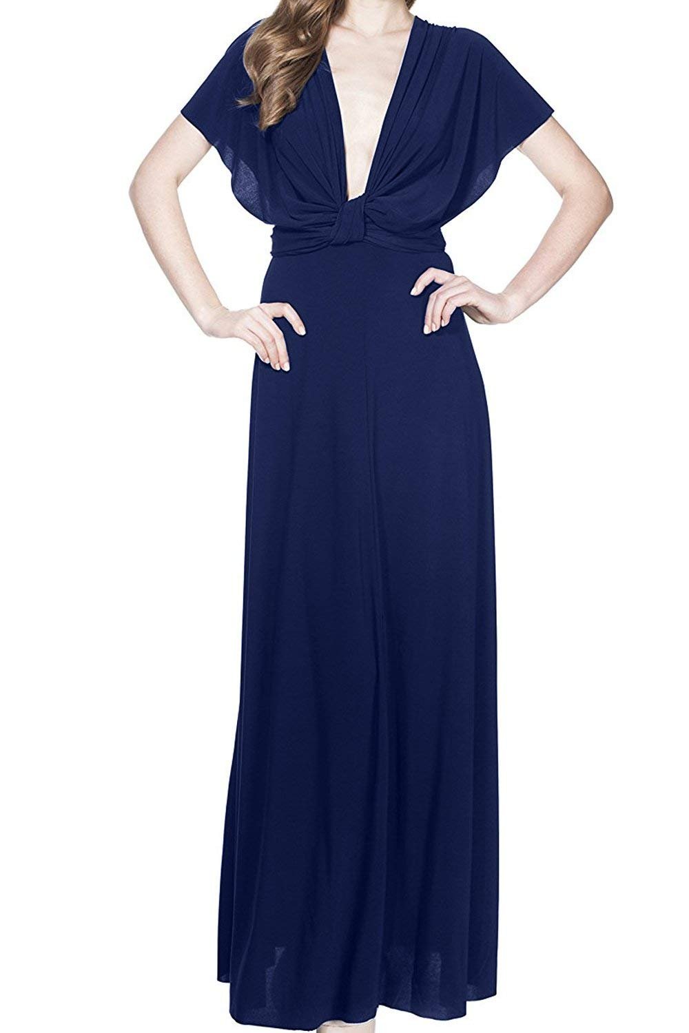 OBEEII Damen Luxuriös Sommer Lang Kleid elegant Geteilter Abendkleider Ärmellos Hochzeit Kleider Party Vintage abschlussbal Cocktailkleid Dunkelblau L