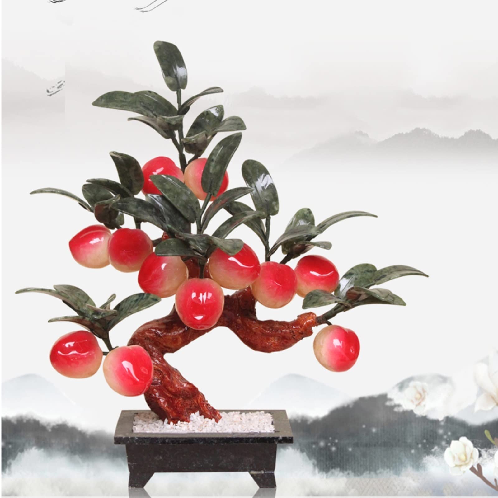 Bonsaï Artificiel Plante Artificielle en Pot de Jade sculpté artificiellement Pierre bonsaï Bonsai Arbre rocheuses artificielles longévité pêche Maison décoration Bureau Faux Arbre D'intérieur