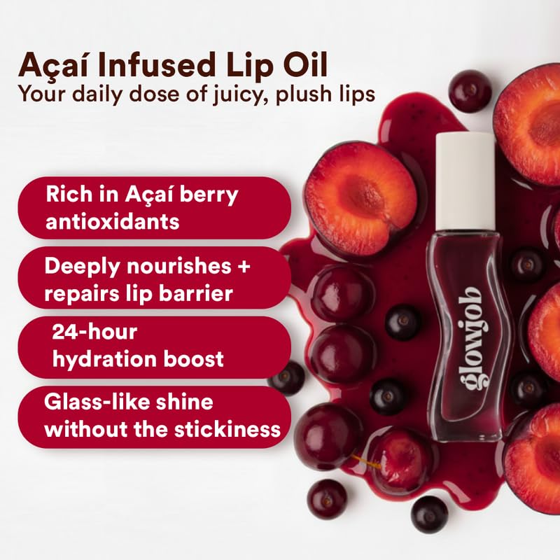 Image of Glowjob Drunk On You Maroon Lip Oil (8gm) - Hydrating Glossy Lip Oil with Sheer Maroon Tint, Lightweight Non-Sticky Shine, Nourishing Soft Stain Finish