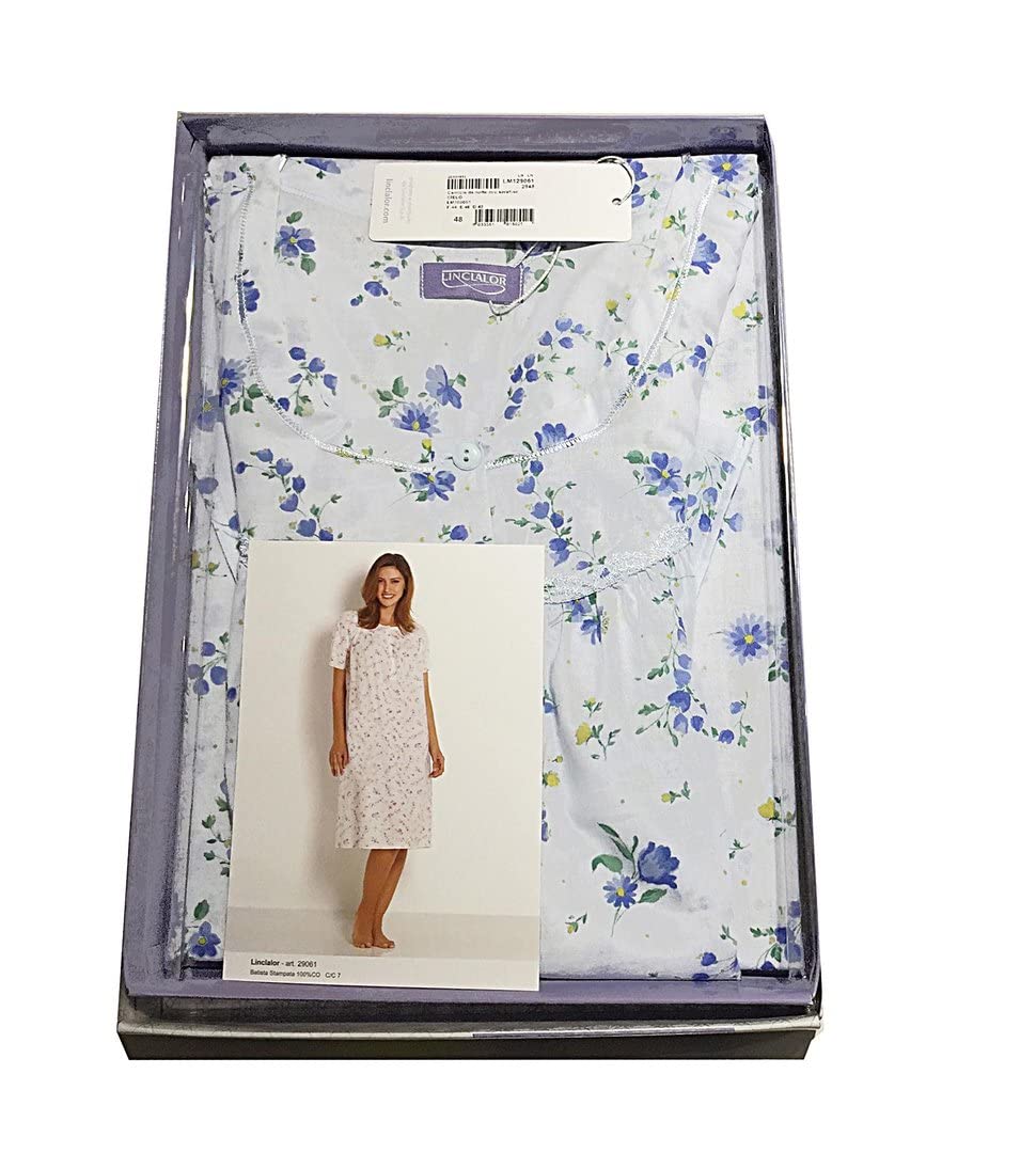 Leo Corsetteria Camisón Señora Mayor 100% Algodón Lona Manga Larga Serafino Rizado con Carrito, 1 Blanco Rosa, 52