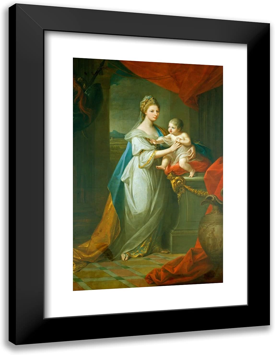 ArtDirect Kauffman, Angelica 18x24 Gold Ornate Framed Art Print with Double Matting Titled: Portrait of Augusta of Hanover with Her First Born Son Karl Georg of Brunswick