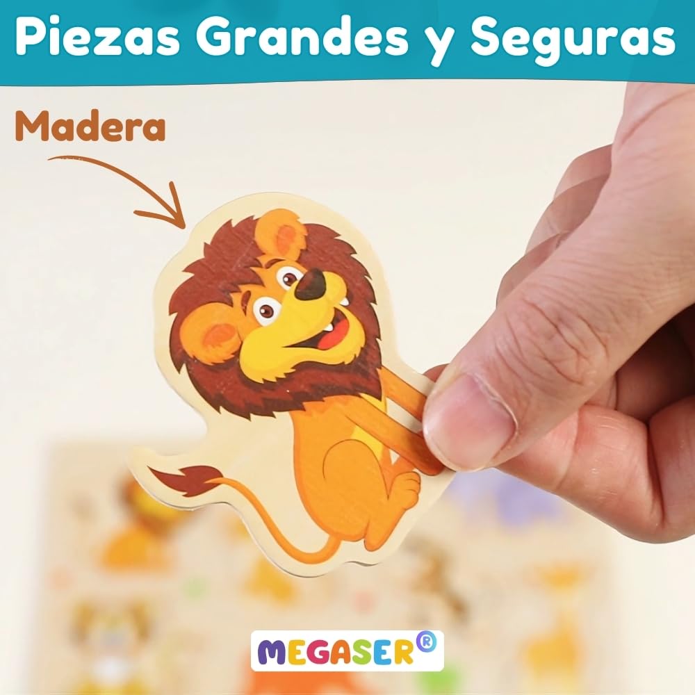 Pack 3 Puzzle Madera Niños y Niñas 1, 2 y 3 años, Puzzles Encajables 24 Animales Coloridos, Puzzle Madera Bebé 1 año, 2 años y 3, Guardería, Regalos Cumpleaños Infantil Educativos (Set 3 Puzzles)