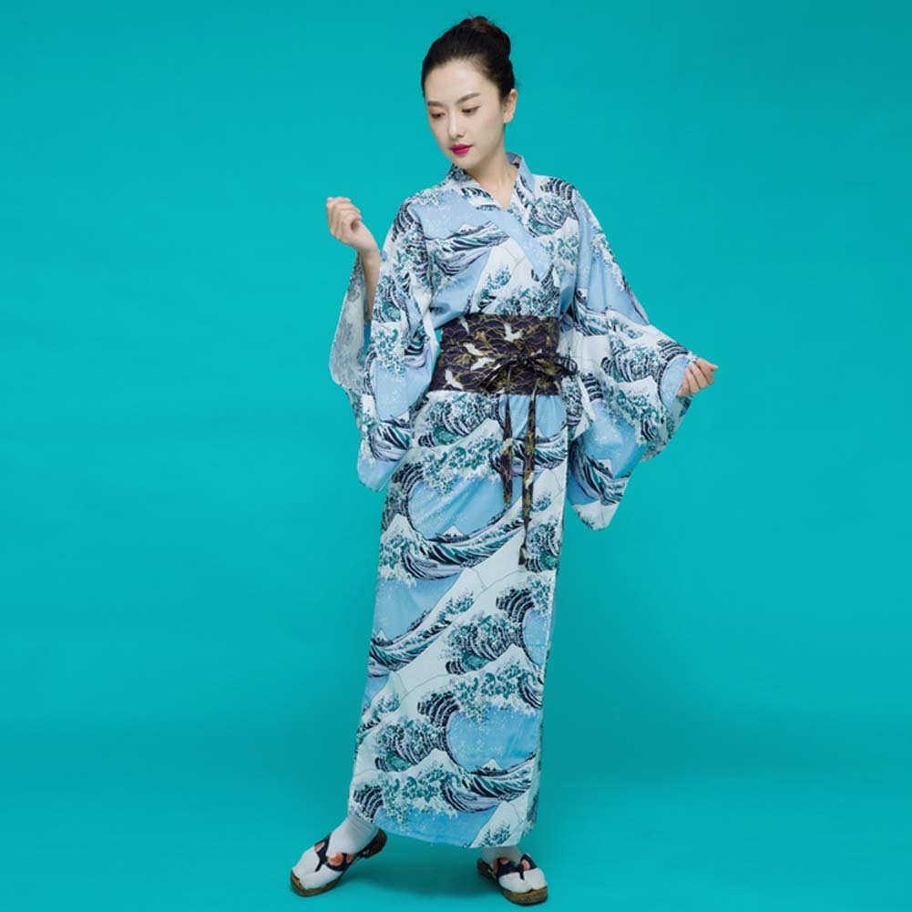 Fancy Pumpkin Albornoz del Traje del Vestido del Kimono de Las Mujeres japonesas del Estilo Retro con la Pretina