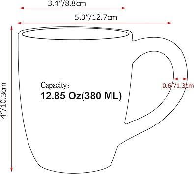 Hoikwo 12oz / 380ml Coffee Mugs Set of 6, White Bone China Mugs with Relief Pattern for Coffee, Tea, Latte, Milk, Cocoa, Juice and Other Hot Drinks