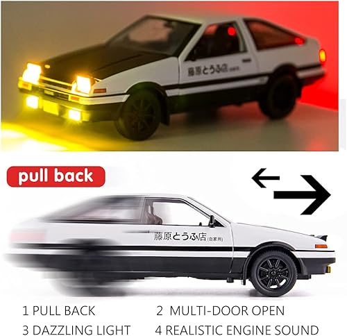 Miniatura 4 de BDTCTK 1/24 AE86 Initial D Model Car Coche de juguete grande, auto de juguete de aleación de zinc con sonido y luz para regalo de niños y niñas