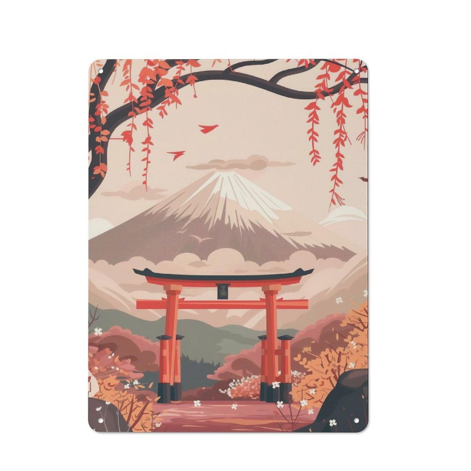 Junmoney Mount Fuji Landscape Tin Sign 40X30cm With For Bar Or Restaurant, Retro Decor, For Garage, Workshop And Man Cave Decoration