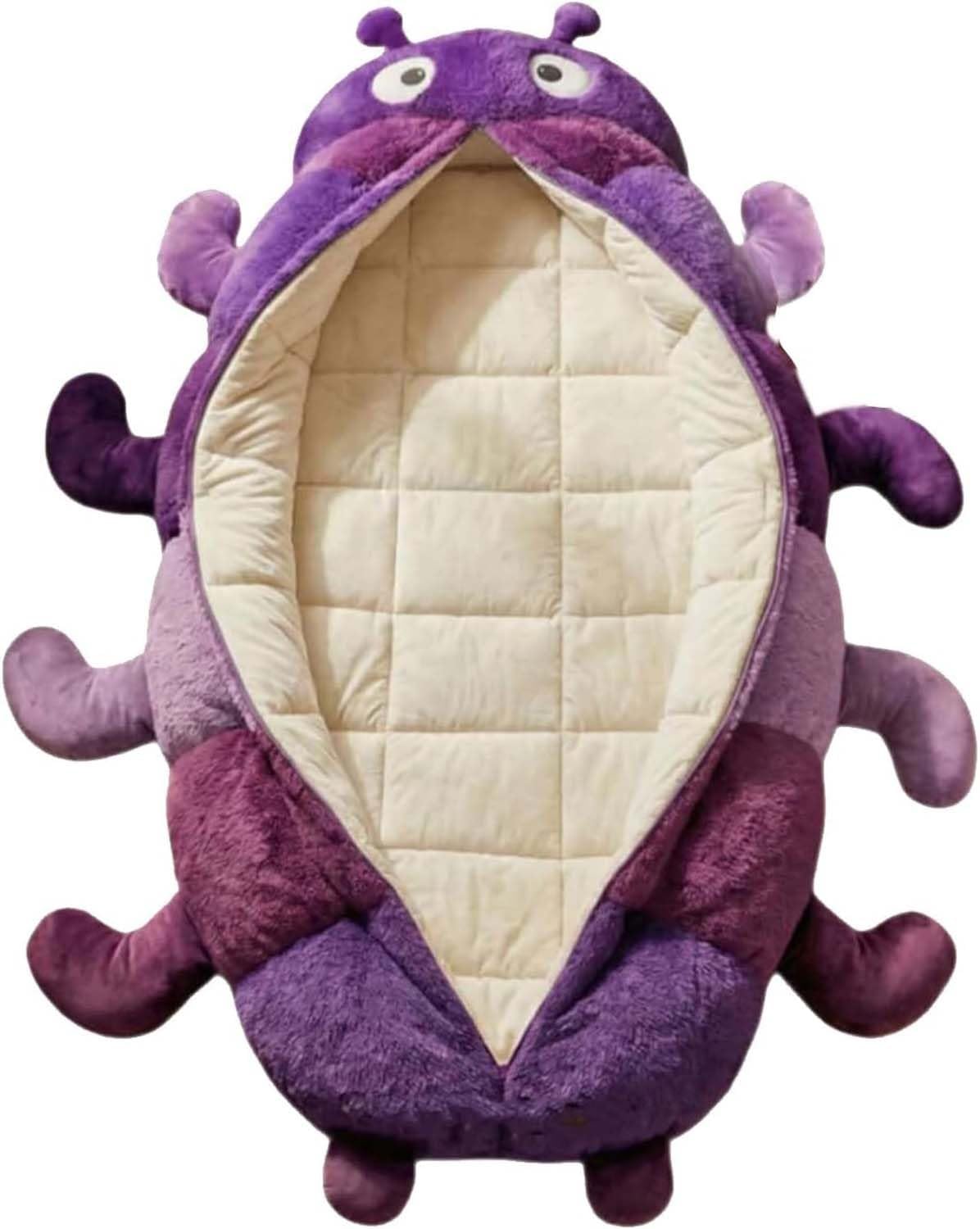 Hugging Caterpillar Sleeping Bags, Caterpillar Shaped Sleeping Bags for Adults Kids, Plush Cocoon Full-Body Lounger Indoor Nap Pod, Pull Cord Hugging System Cozy Reading Nest — view 9