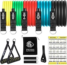 PRO365 Premium Resistance Exercise Bands Full Set | Thickened Door Anchor | Soft Cushioned Handles | Ankle Straps | Carry Bag | Instruction Manual | Strength Training | 1 Year Warranty |