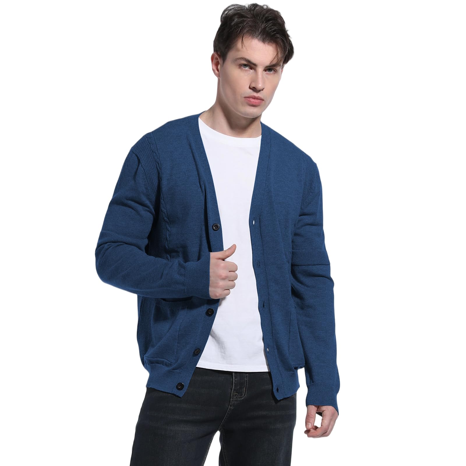 Suéter de Punto para Hombre Cuello V Chaqueta Casual Cierre de Botones Bolsillos Primavera Otoño