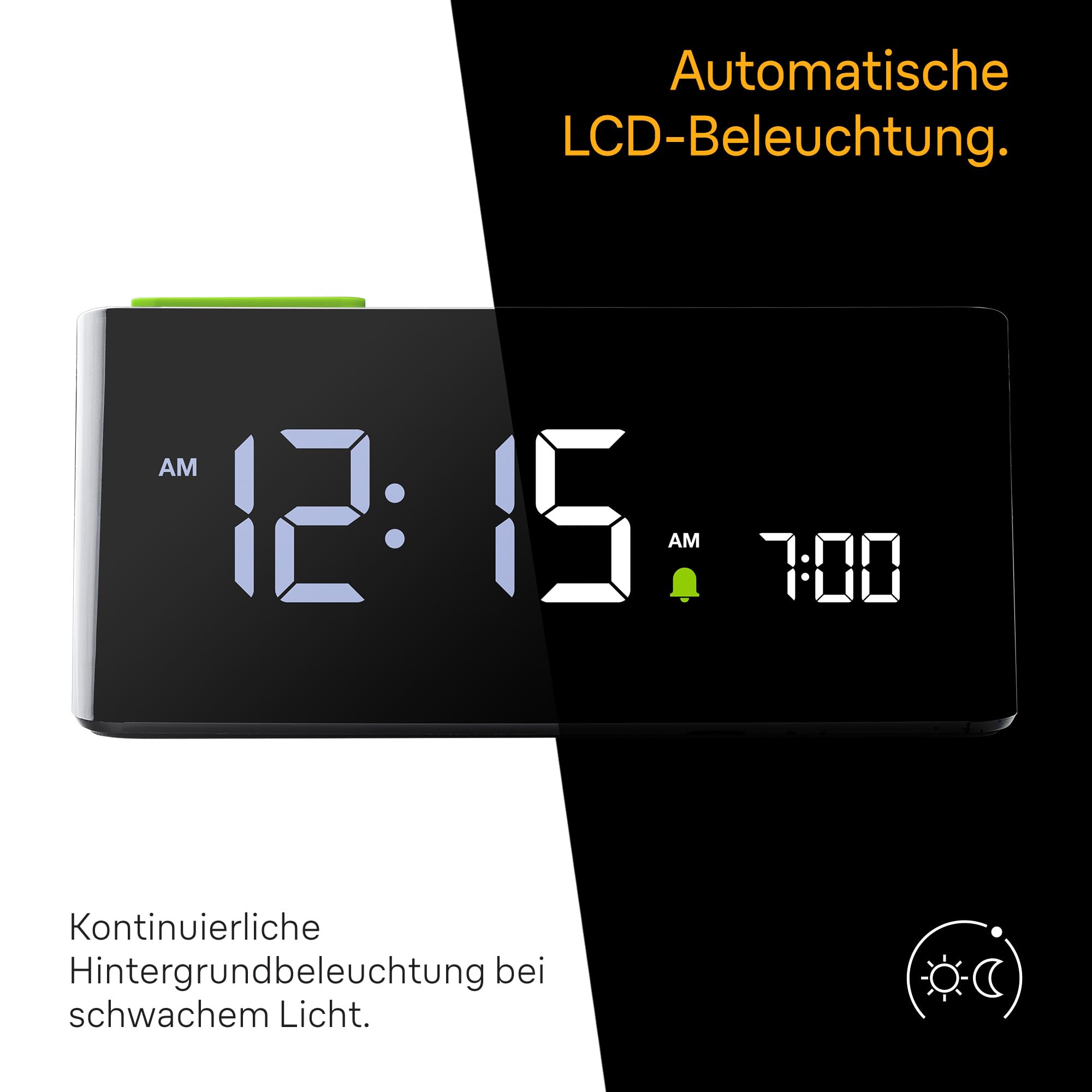 Braun Digitaler Wecker mit LCD-Display, Schlummertaste, Quick Set, automatisch anpassbare Display-Helligkeit, Signaltonalarm, in Schwarz, Modell BC16BEU.
