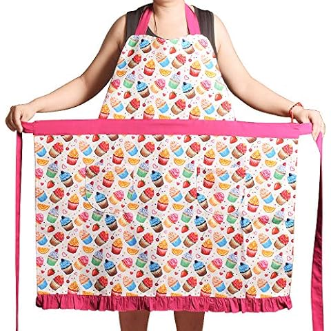 Love Potato Aprons for Women Girls Plus Size, Adjustable Kitchen Cooking Apron with 2 Pockets & Extra Long Ties, 34x36 inch (Pink Cupcake) Cover