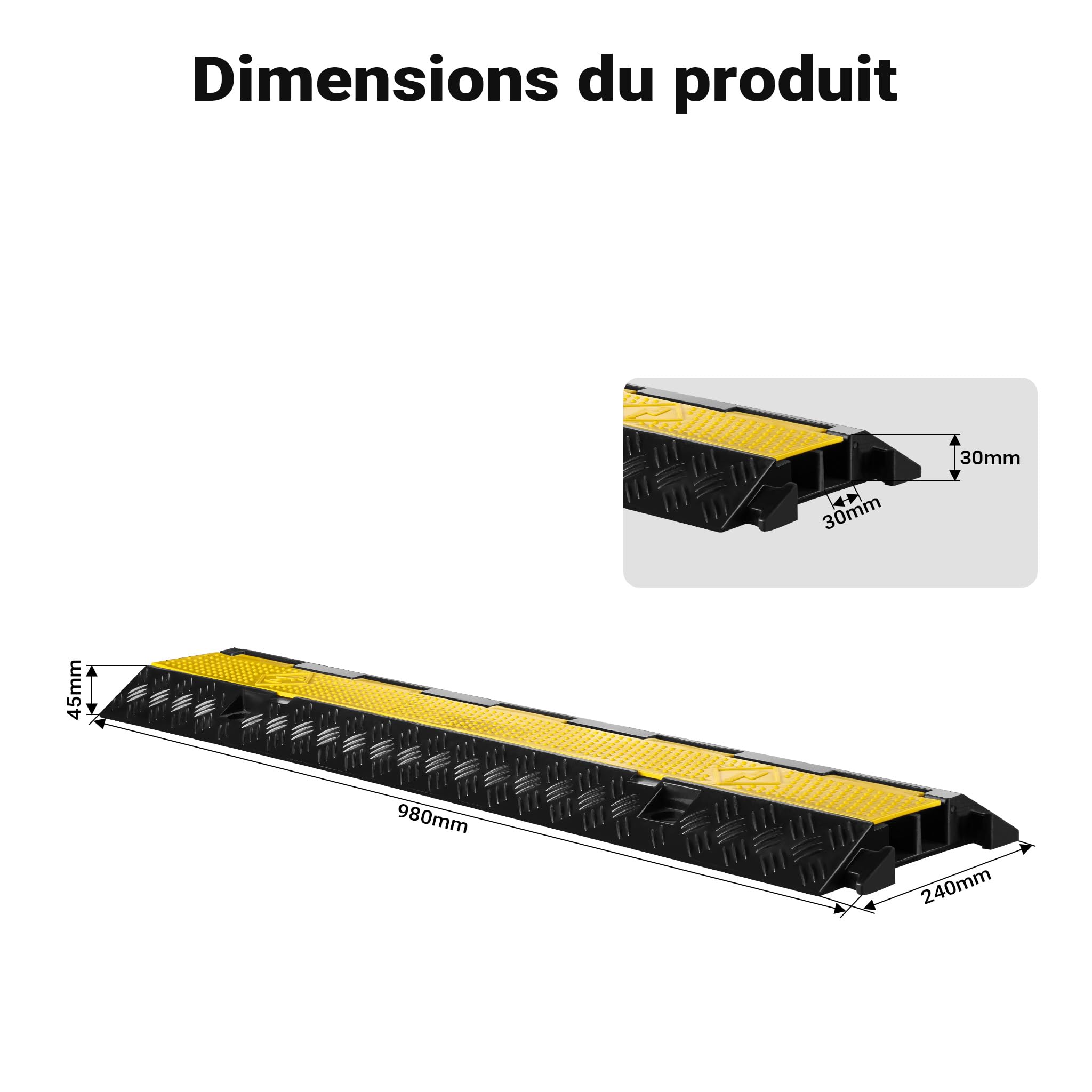 Wiltec Passe Cables à 2 canaux, 980 x 240 x 45 mm, capacité de Charge Max. 13 t, en Caoutchouc et PP, Passage protège câbles, goulotte de câblage