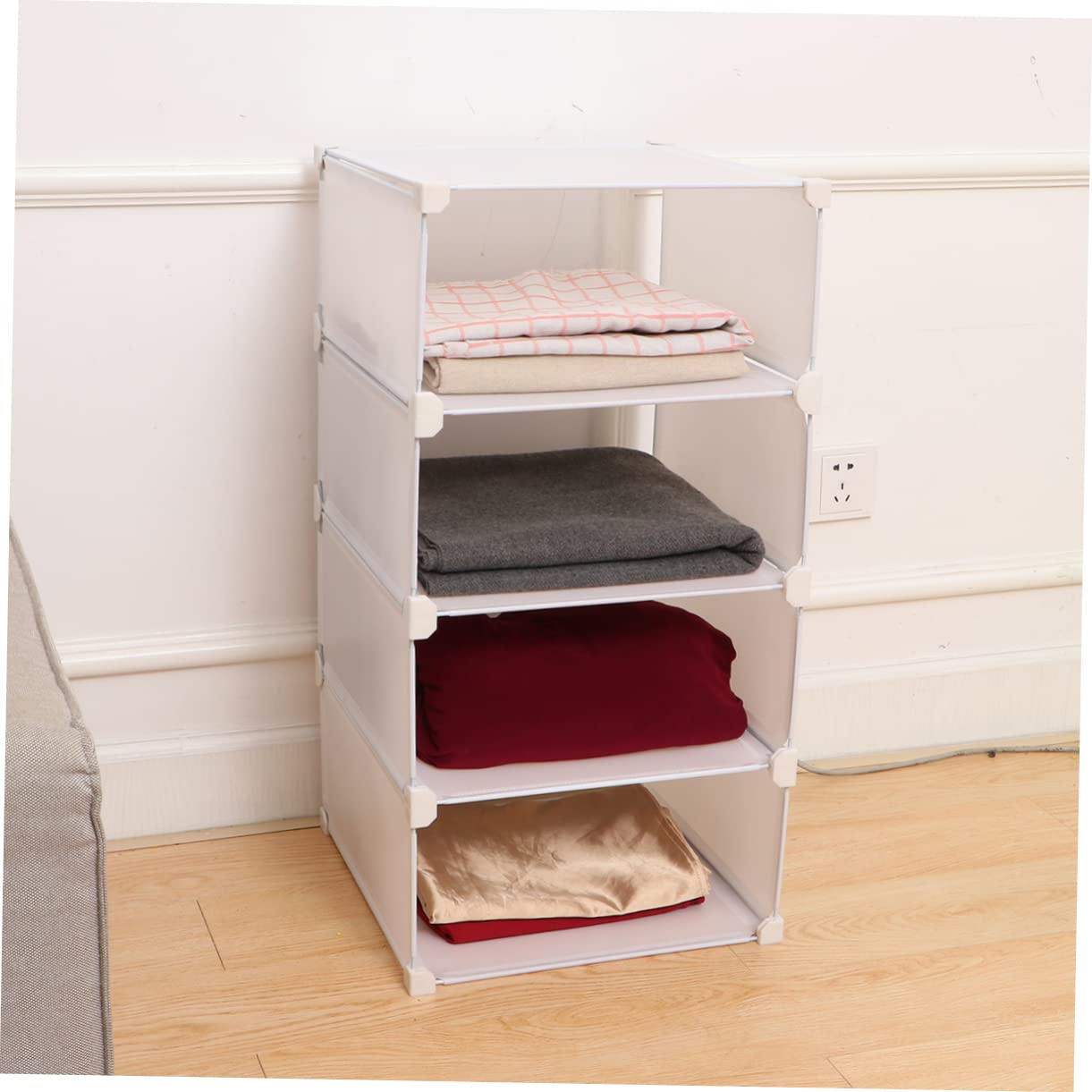 Armadio Organizzatore Armadio Rack di Stoccaggio con Ripiani e Cassetti Tessuto Comò Stand per Abbigliamento Stoccaggio Bianco Tessuto Armadio Organizer Mensola Stand