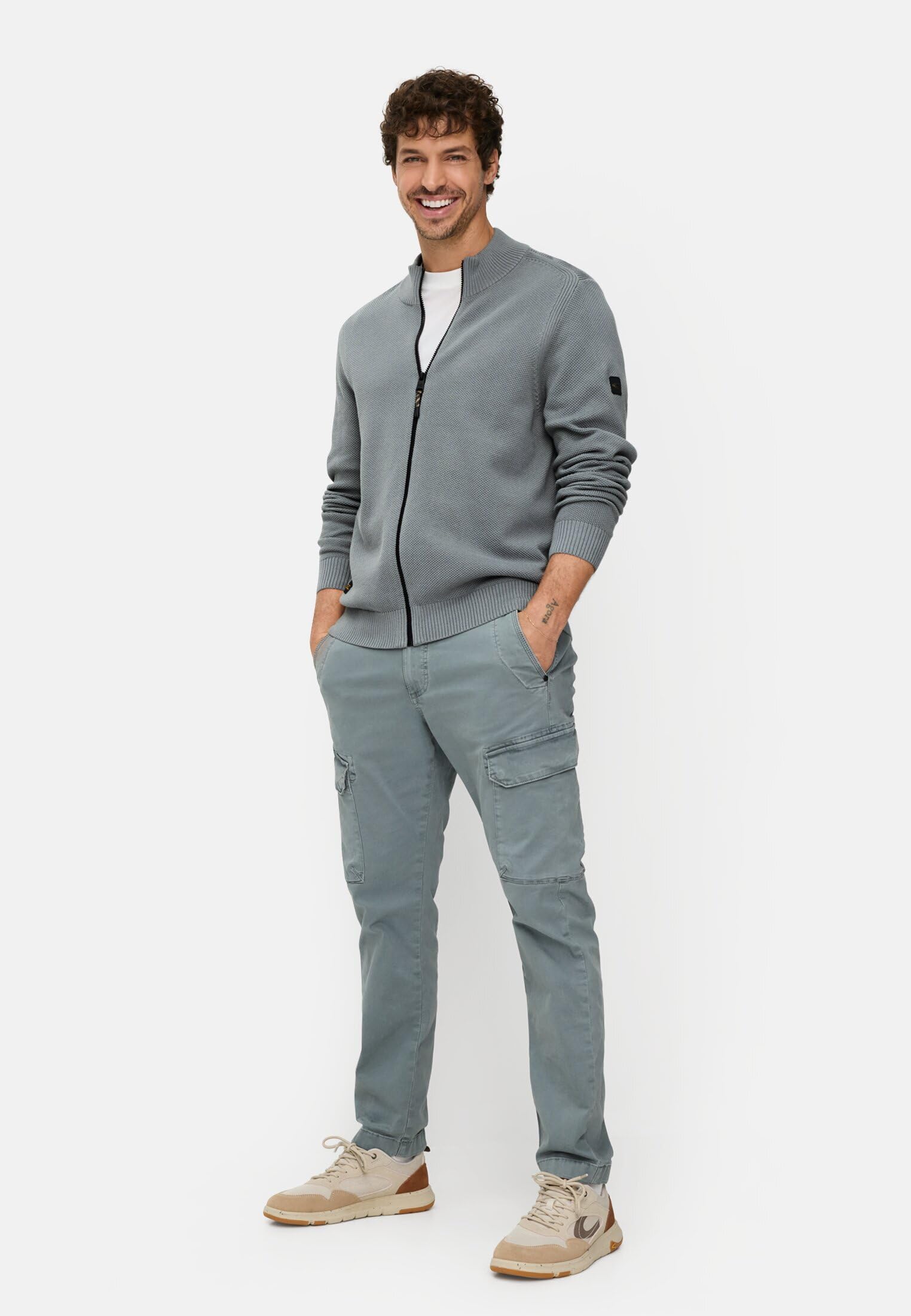 camel active Strickjacke mit Stehkragen