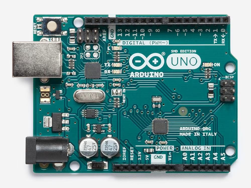 Arduino Uno Rev3 SMD [A000073] - Carte de développement avec microcontrôleur ATmega328P, version SMD, idéale pour projets électroniques, robotique, automatisation et applications DIY avec Arduino IDE.