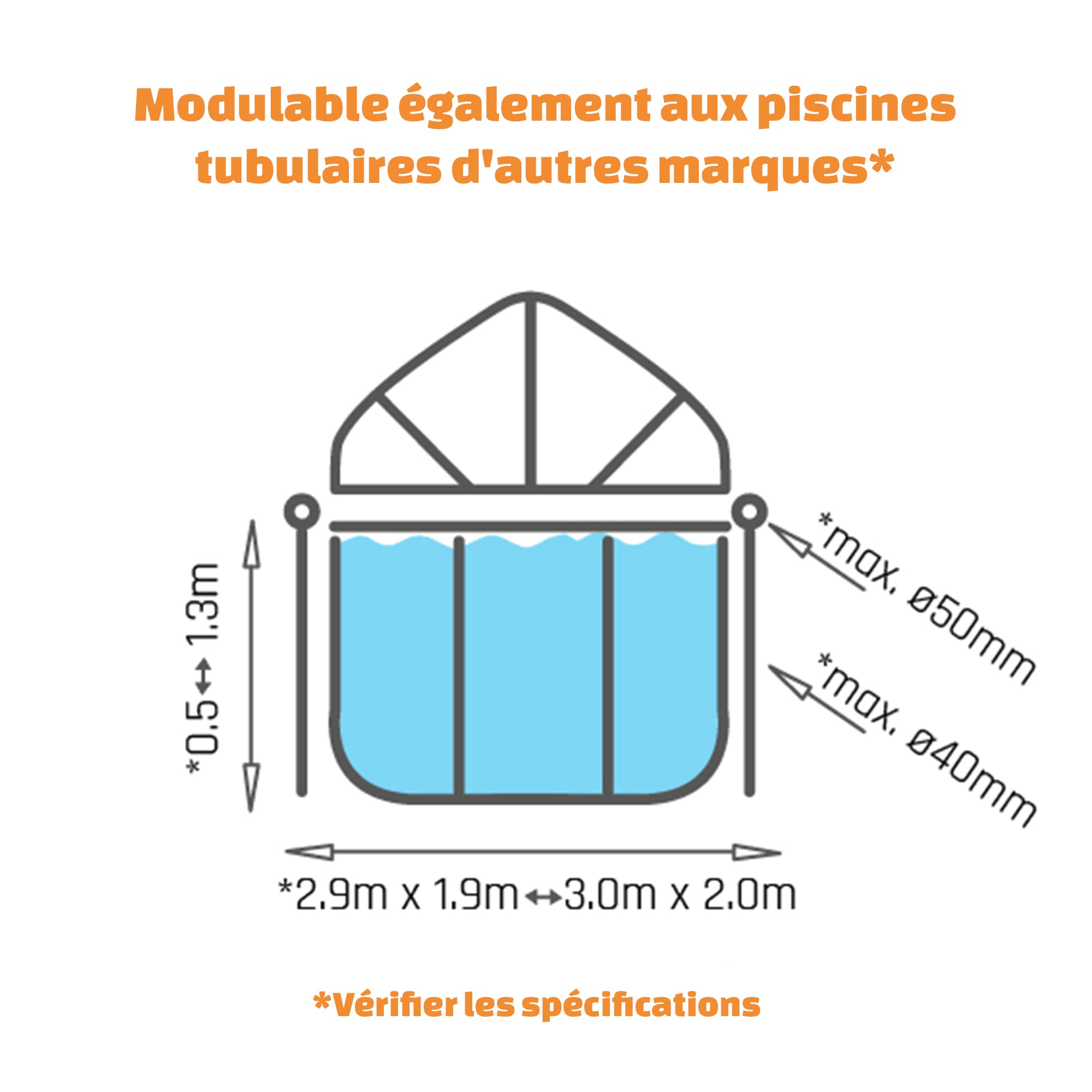EXIT Toys Dôme Piscine Hors Sol Rectangulaire 300 x 200 cm – Abri Piscine Hors Sol Universel pour Piscines Tubulaires – Compatible Intex et Bestway – Dôme Pliable – Transparent