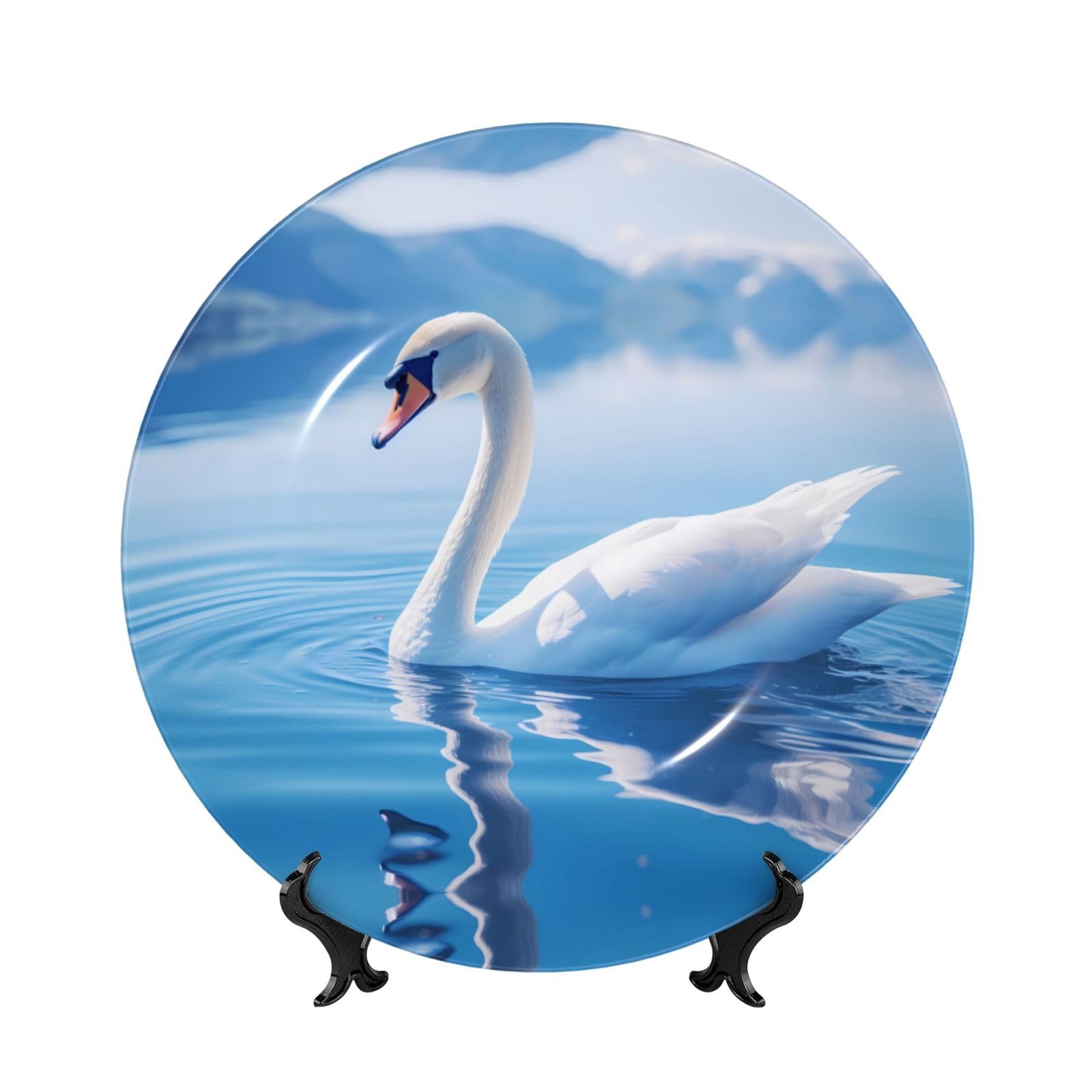 Plato decorativo de cisne en lago de 10 pulgadas con soporte para mesa