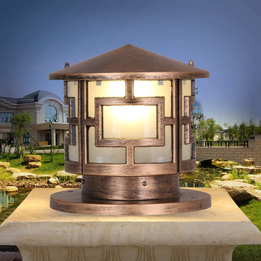 Sockellampe Bronze Aluminiumguss Und Glas Außenleuchte Retro Outdoor Rasenleuchte Garten Villa Hotel Säule Lampe Pfostenleuchte Im Freien Tischleuchte Sockelleuchte (40 * 40 * 34 cm)