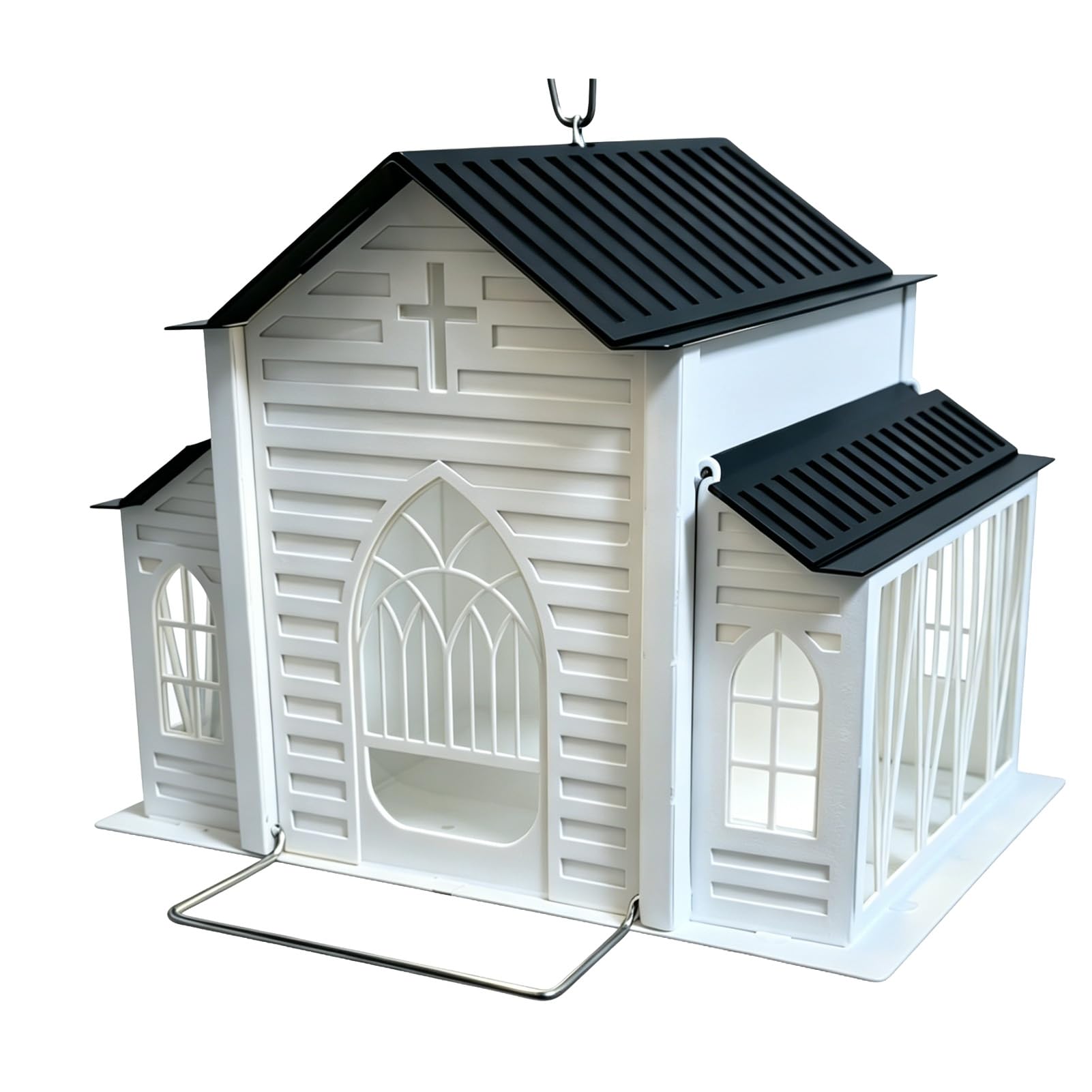 matumou Church-Shaped Metal Feeder with Solar Light, Outdoor Hanging Feeder, Decorative Feeder for Garden, Yard and Deck Decor