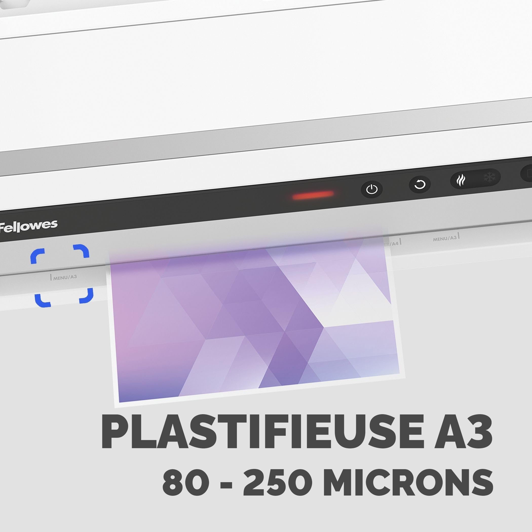 Fellowes Plastifieuse Jupiter A3, pour plastifier à chaud des pochettes de 80 à 250 microns, usage intensif, marche arrière automatique, comprend 10 pochettes de plastification, blanc | Plastification à chaud 80-250 microns, Usage intensif, Marche arrière