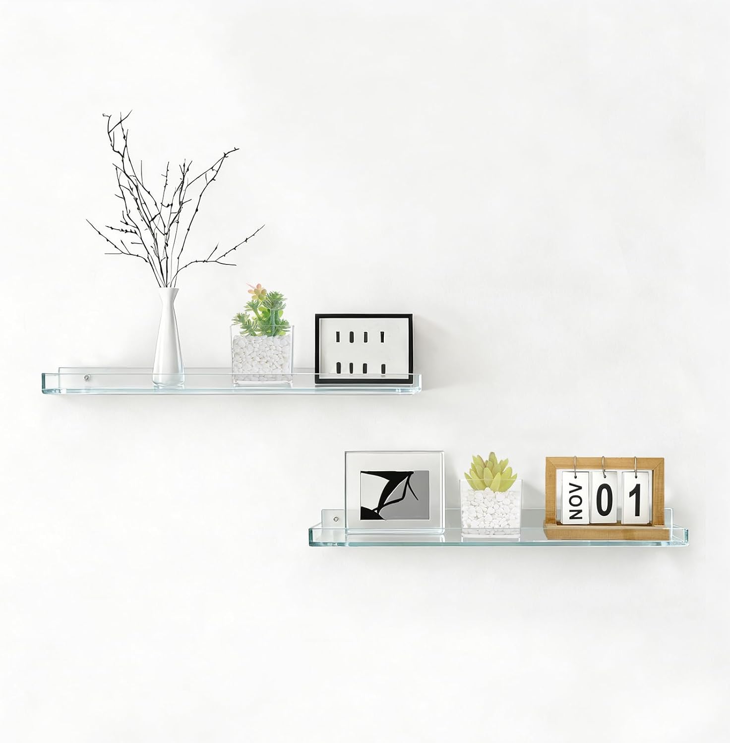 2-Pack Mini Clear Acrylic Artificial Succulent in Pots Small Fake Plants for Living Room Bathroom Plant Shelf Decor Office Desk Floating Shelves Window Sill Decoration Accessories