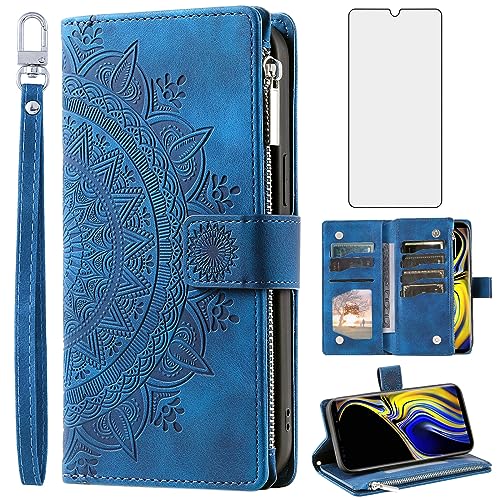 Coque Samsung Note 9 portefeuille zippé antichoc avec vitre en verre trempé