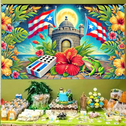 Image of BlissYard Puerto Rico Flag Banner Frog Party Decor Party Photography Background 71 x 43 inch Indoor Outdoor Decorations Puerto Rico Events Festivals Wall Banner for Home and Events