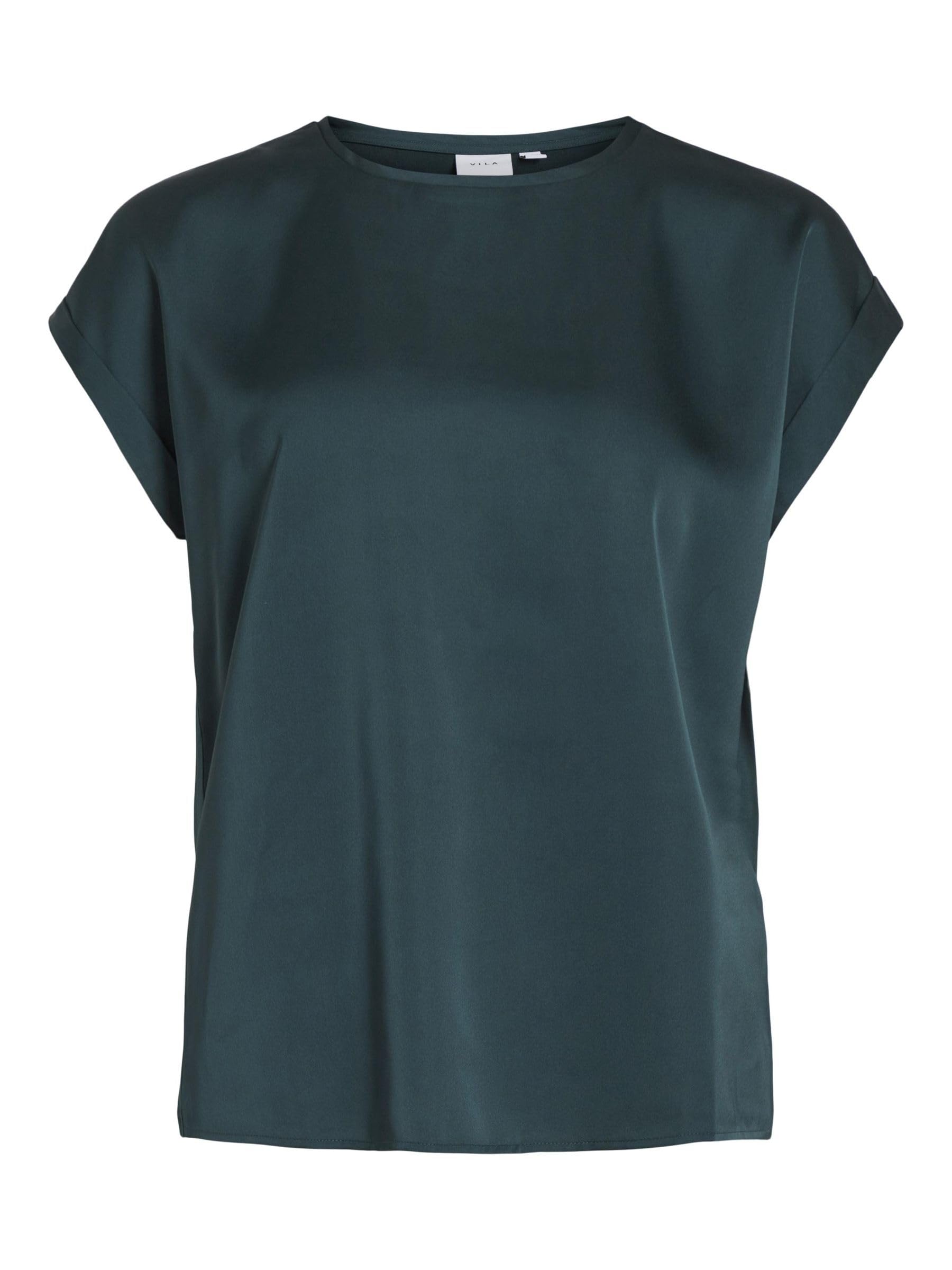 Vila Women's Variety S/S Satin Top Noos, Ponderosa Pine, 10
