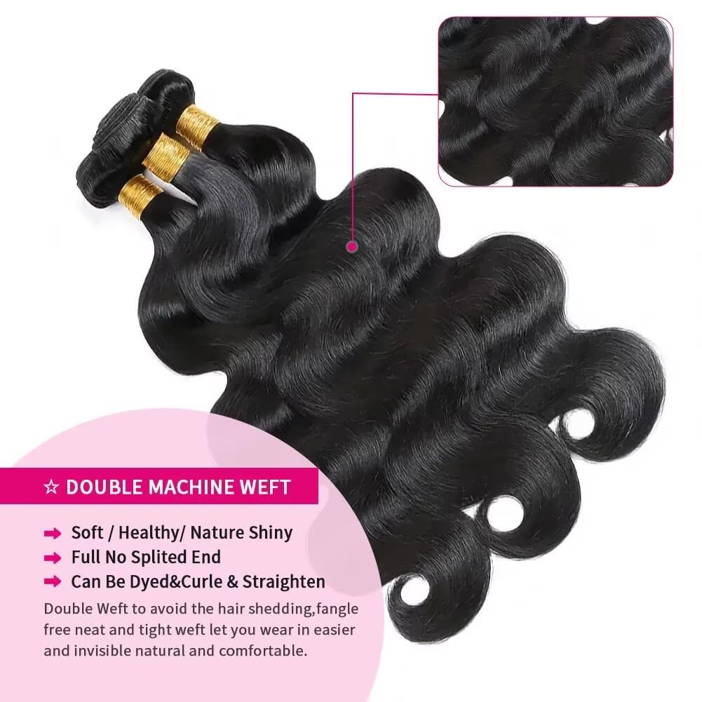 Ladiary Brasilianische Haare Bündel Echthaar Body Wave Human Hair 3 Bundles 18 20 22 Inch Wave Hair Weave 10A Brasilianisches Haar Remy Menschliches Haar Weave Natural Black Color