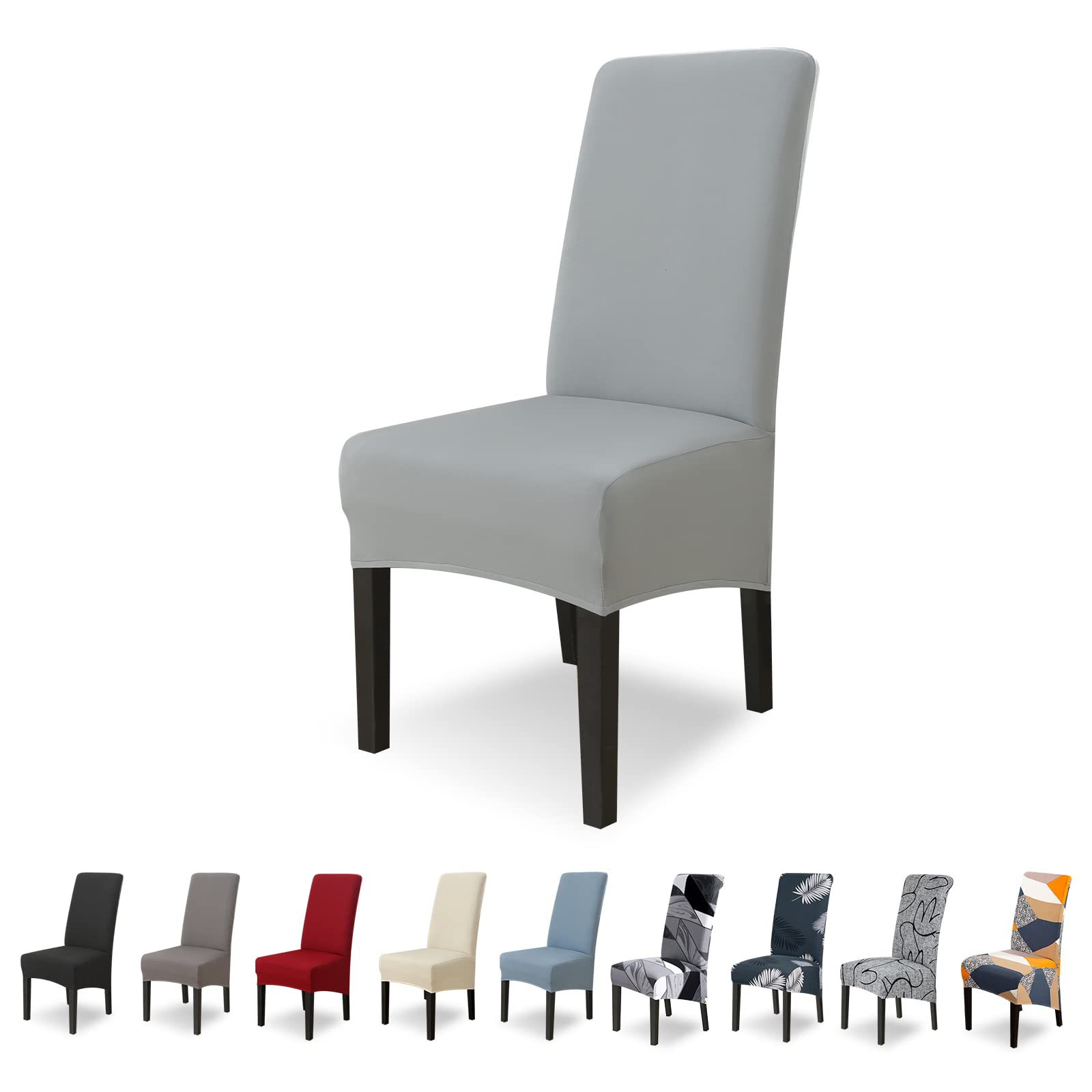 Lydevo Fundas para Sillas Comedor XL Pack de 6 Grande Fundas Elásticas para Silla de Comedor Ajustable Lavables Universal Spandex Cubierta de Sillas para Cocina Hotel Restaurante,Hollín