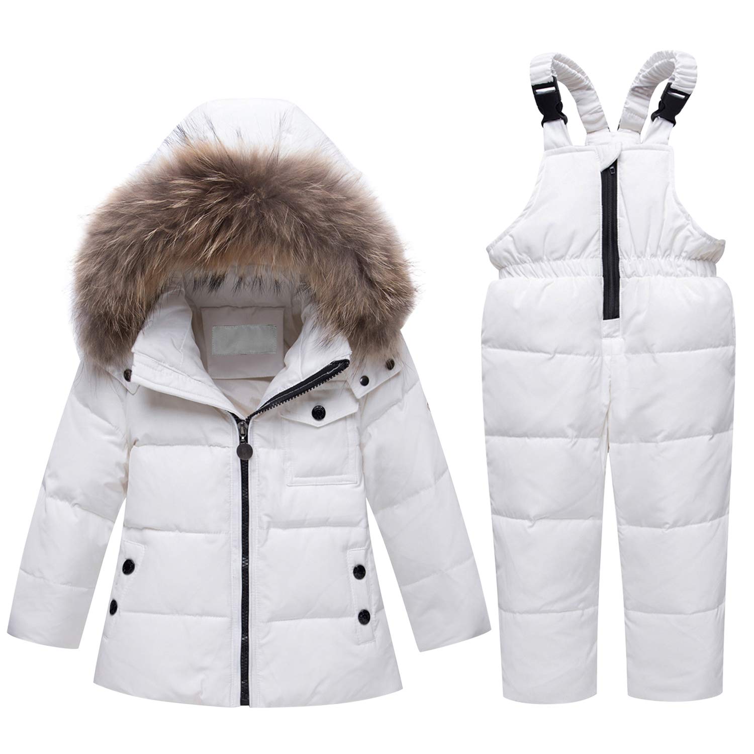 Combinaison de Neige Ski Fille Doudoune à Capuche et Pantalon Salopette en Duvet Ensmebles Vest Fille Garçon Enfant Hiver