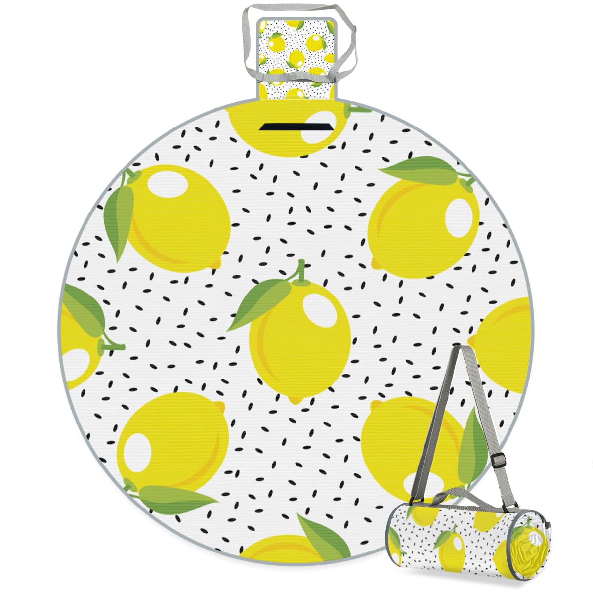 Shimoshe Lemon Pattern Picnic Outdoor Blanket Foldable Waterproof Sandproof Beach Blanket Portable Water-Resistant Round Picnic Mat for Travel Camping Park Lawn