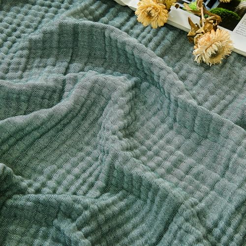 EMME Cotton Muslin Queen Blanket Bed Layering Bedspread Coverlet Breathable Gauze Soft Lightweight Blankets (Heather Forest Green, 90"x90")