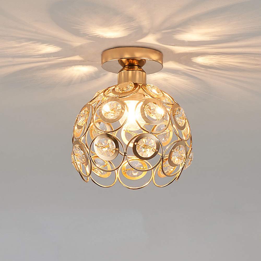 iDEGU Zestaw 2 nowoczesnych lamp sufitowych z kryształu i metalu, przemysłowa lampa wisząca E27, abażur, podświetlenie do sypialni, wejścia do korytarza, 20 cm (złoty)
