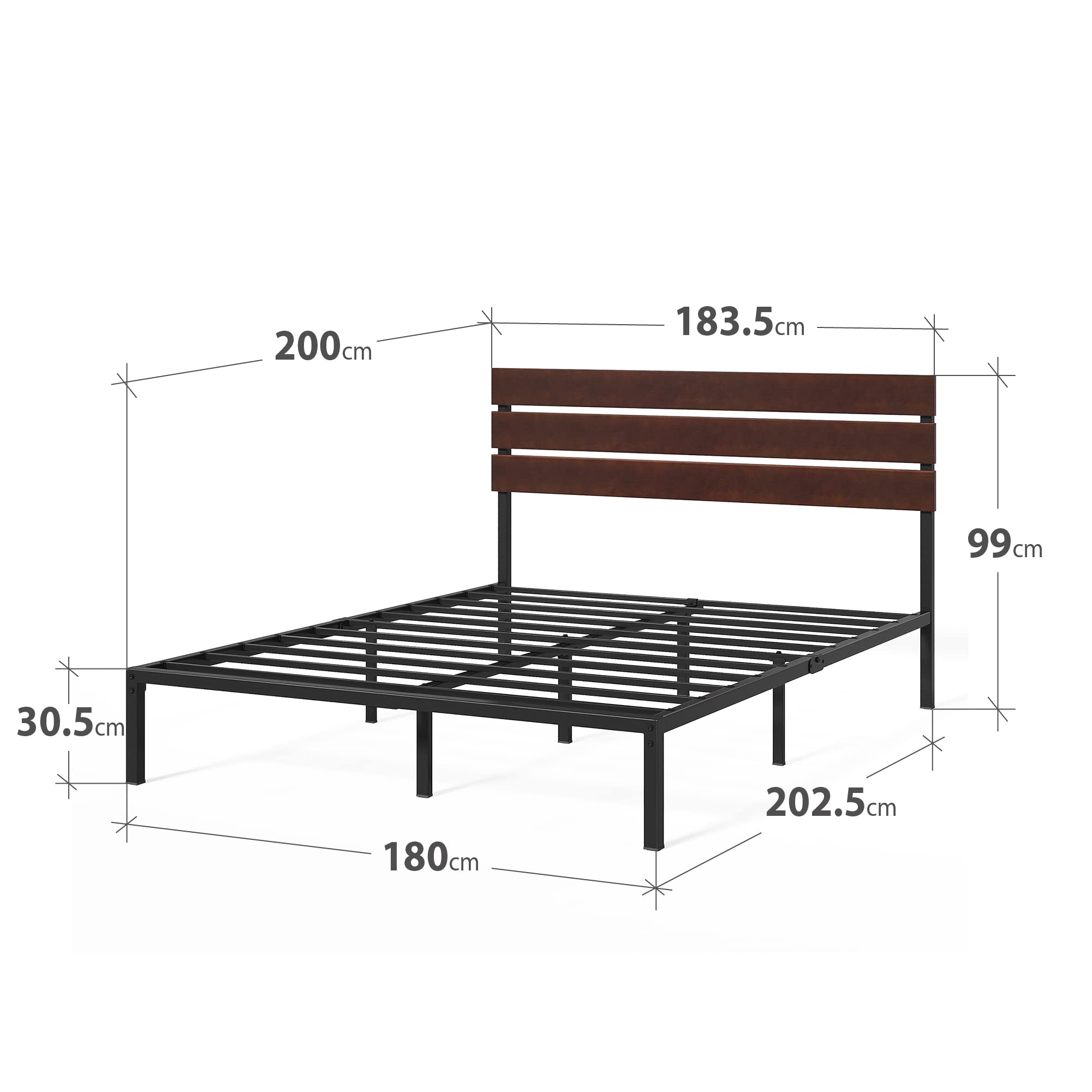 Zinus Figari Lattenrost aus Metall mit Kopfteil aus Bambus | 180 x 200 cm | 31 cm Höhe | Kopfteil mit Lattenrost | Lattenhalter aus Stahl | einfach zu montieren | Schwarz & Braun