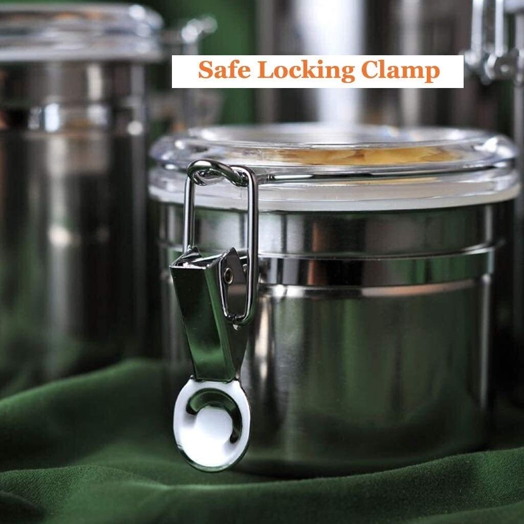 Contenitori Alimentari per Cereali Set Set di 2 barattoli ermetici da cucina, contenitori for alimenti in acciaio inossidabile con coperchi trasparenti, morsetto di bloccaggio, organizzazione della di