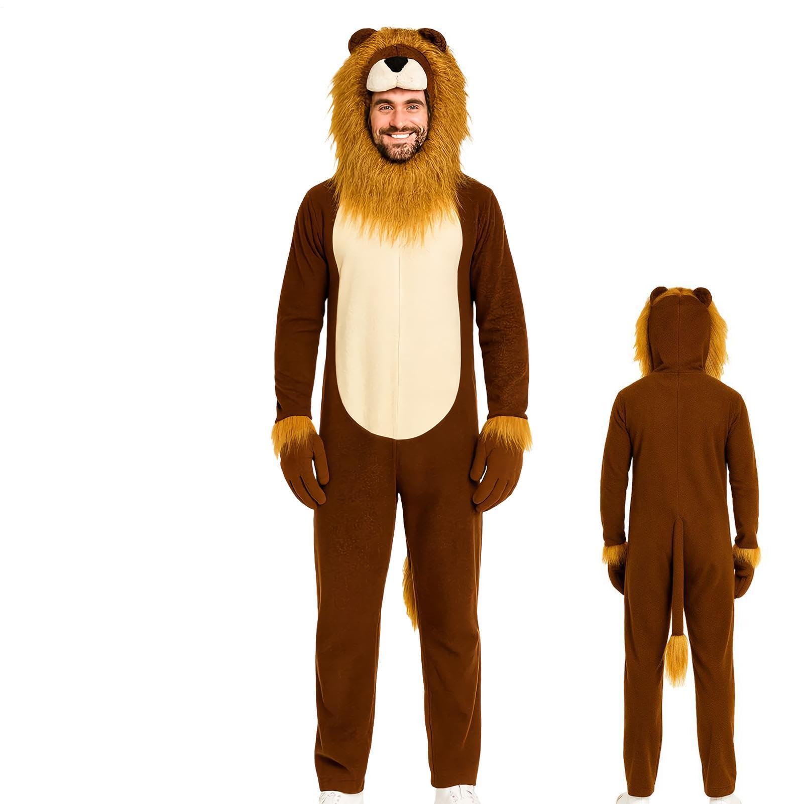 Onesie Lew Realistyczny Kombinezon Zwierzęcy | Lew Strój Halloween Dla Mężczyzn na Imprezę Halloweenową, Event Cosplay, Produkcję Teatralną, Przedstawienie Szkolne,