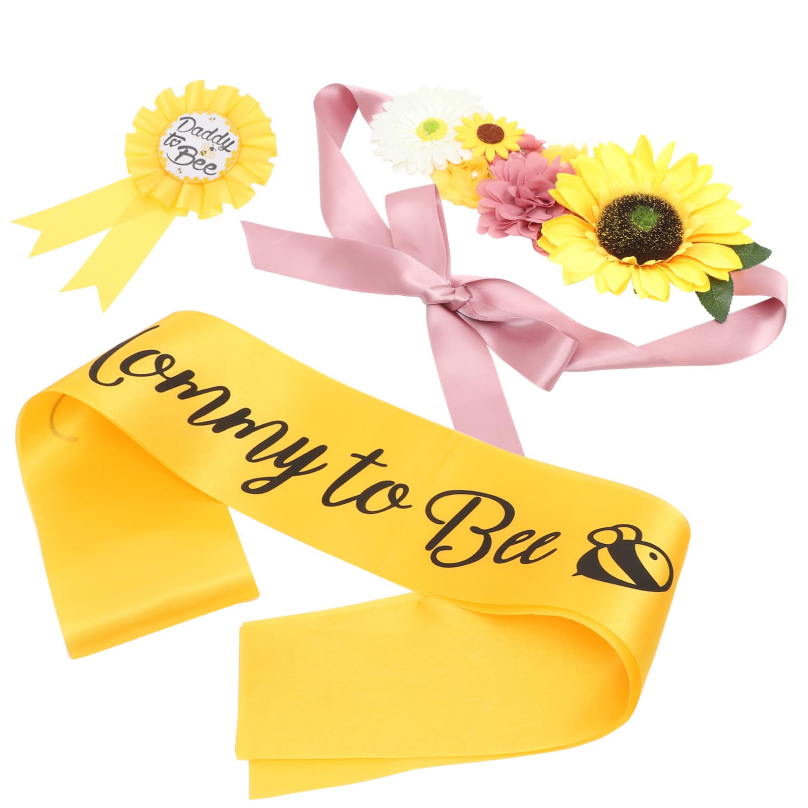 BESTonZON 3 Set ornamento di girasole abito mamma da fasciare baby shower forniture per baby shower di maternità fiore del sole Accessori cintura corpetto bambino spillo Poliestere
