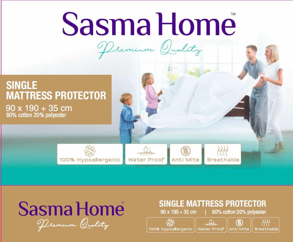 Sasma Home Single Size Mattress Protector - Deep Fitted Waterproof, Hypoallergenic, Breathable - 90x190+35cm (Single) - Image 3