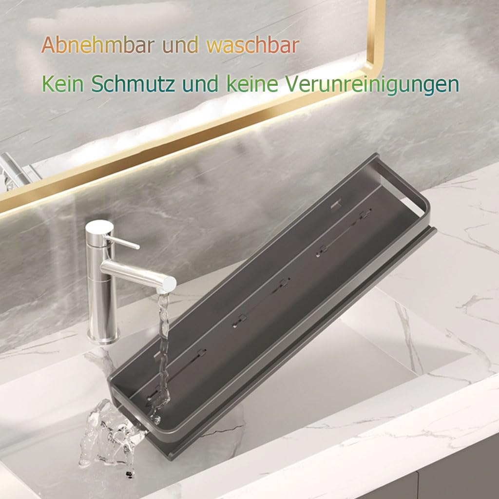 Estante de Ducha sin Taladro, Estante de Pared con Ganchos Colgantes, Organizador de baño de Metal con Barra de protección, Estante de Ducha para Lavabo, Ducha y Cocina,1etage,40cm