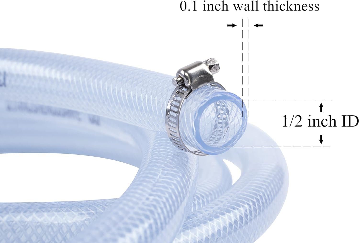Tubo de PVC flexible transparente trenzado de alta presión de 1,27 cm de diámetro interior, 50 pies