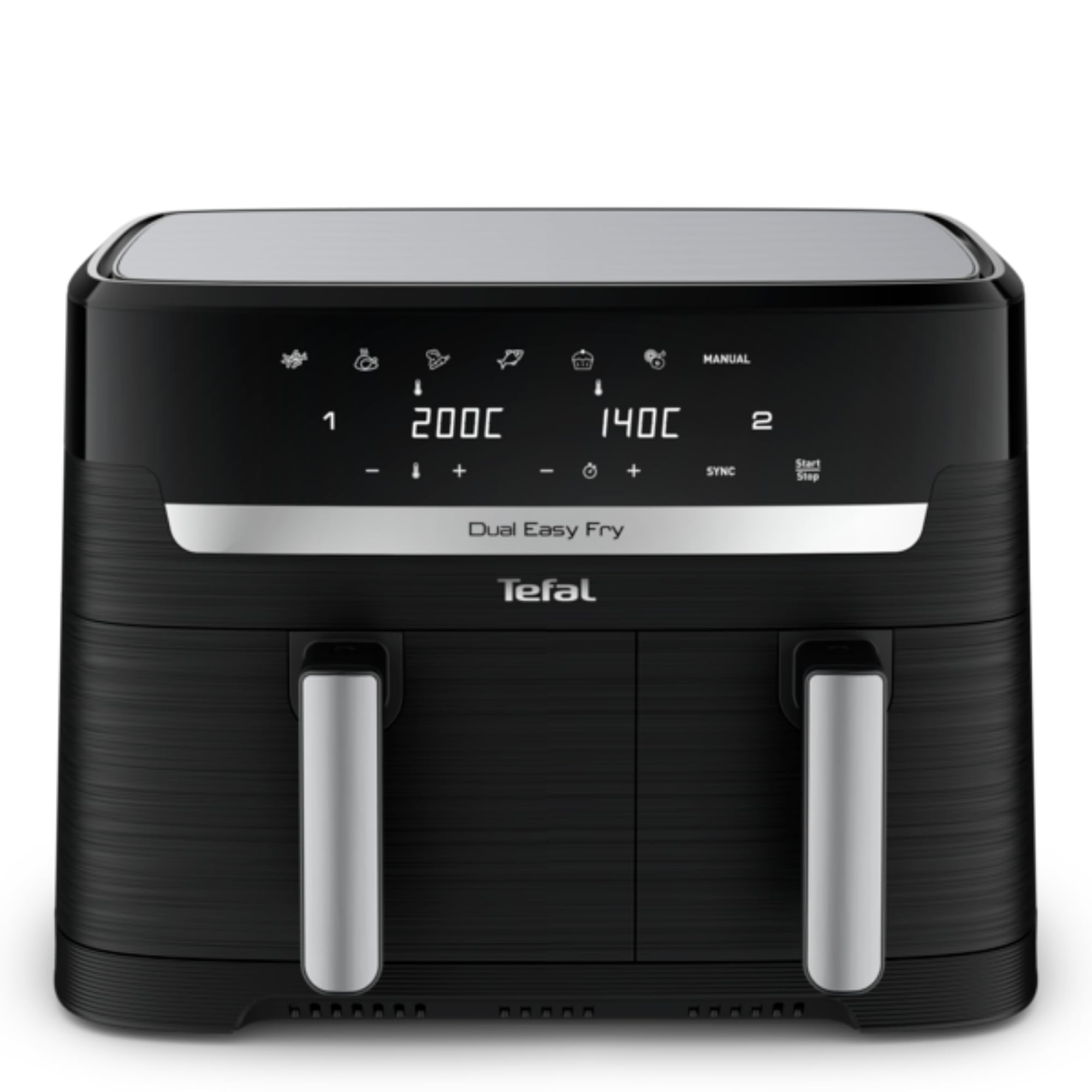 Tefal Dual Fryer without oil, 8.3 L capacity, 2 drawers of 5.2 L and 3.1 L, 7 automatic programs, digital screen, air fryer EY901810